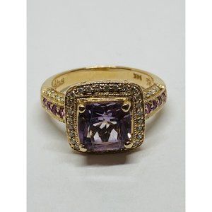 Le Vian 14K Rose Gold Amethyst Pink Sapphire Diamond Halo Cocktail Ring READ!